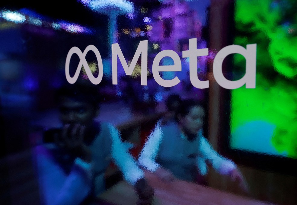 Logotipo da Meta Platforms， durante uma conferência na Índia， em 2023 — Foto: REUTERS/Francis Mascarenhas
