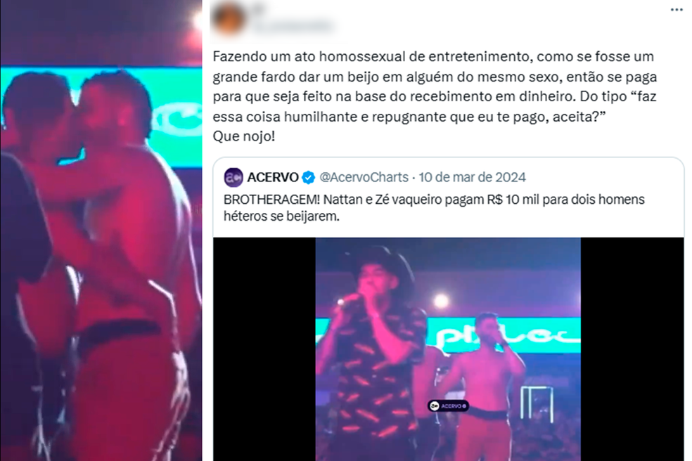 Nattan e Zé Vaqueiro são criticados ao pagar para homens se beijarem — Foto: Reprodução/X