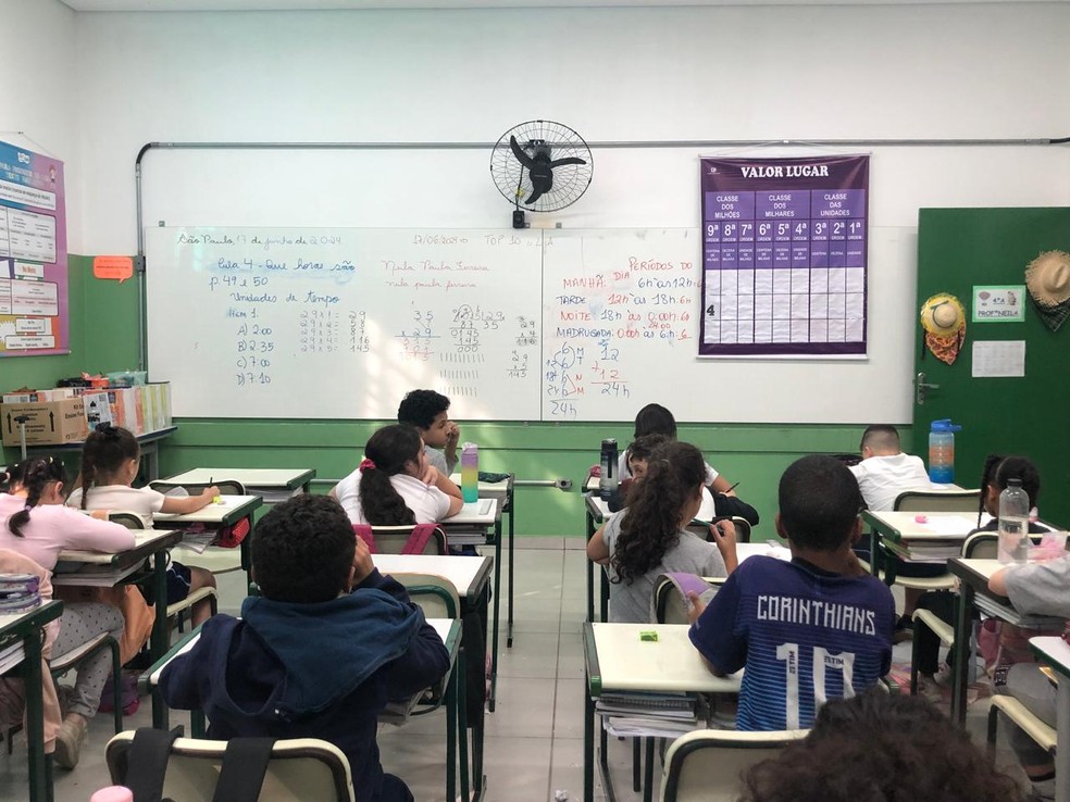 Alunos fazem atividade em sala de aula， em escola estadual de SP — Foto: Camila Quaresma/ g1