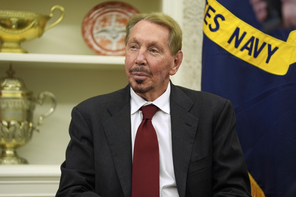 Larry Ellison， da Oracle， no Salão Oval da Casa Branca， em 3 de fevereiro de 2025. — Foto: Associated Press